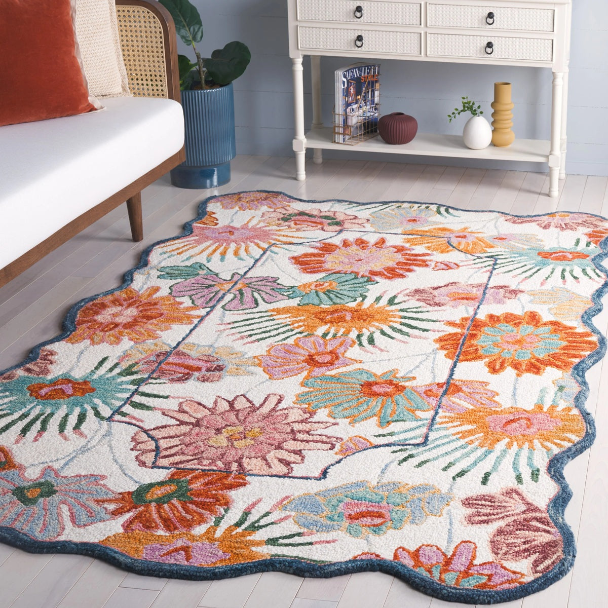 Designteppich Blumenstrauß – Rückseite und Rand