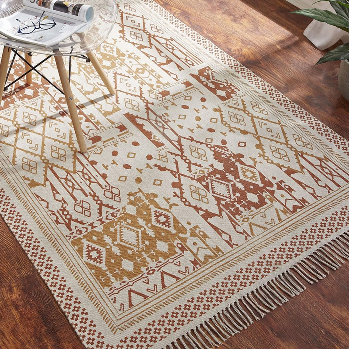 Designer rug, reversible rug made of pure cotton