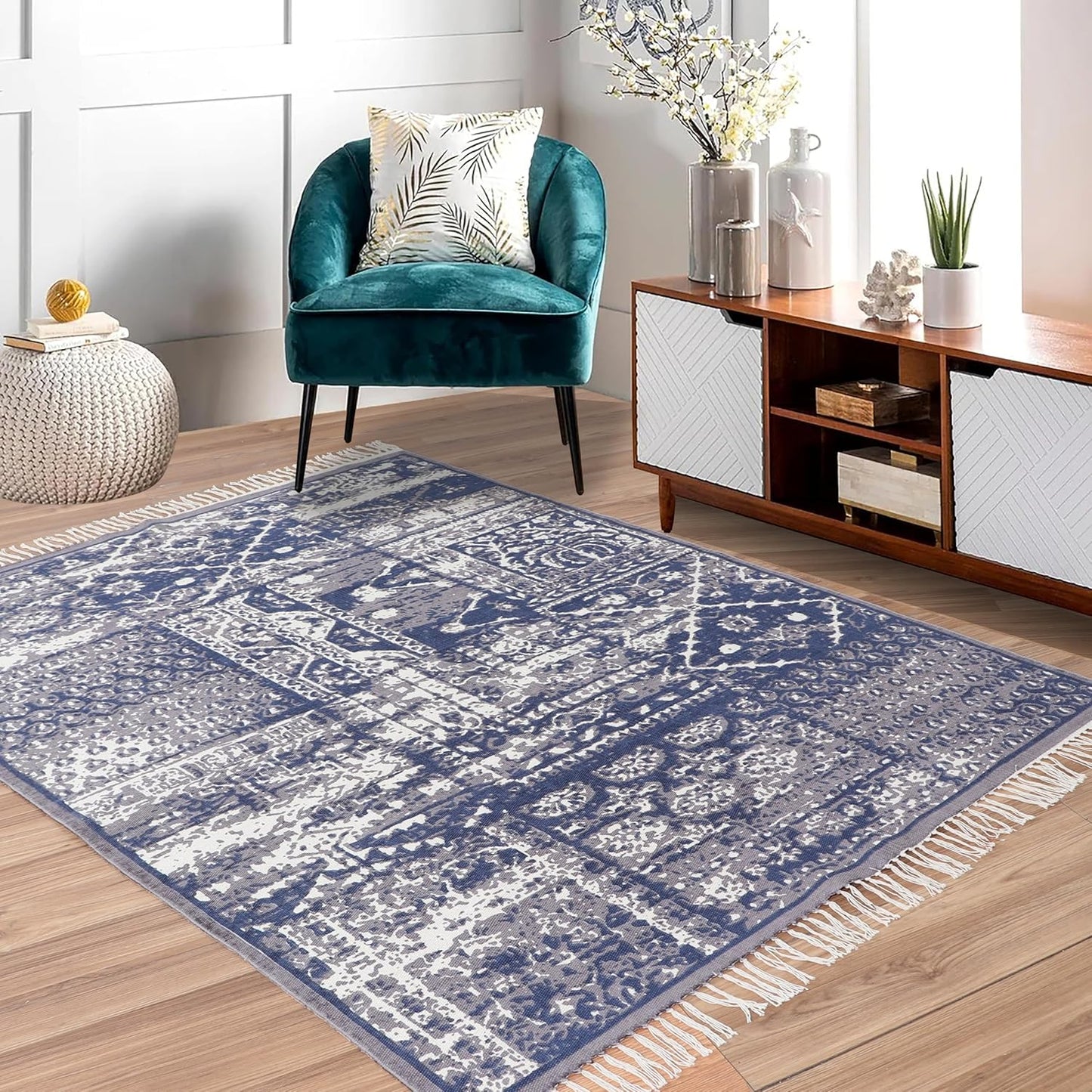 Designer rug, reversible rug made of pure cotton