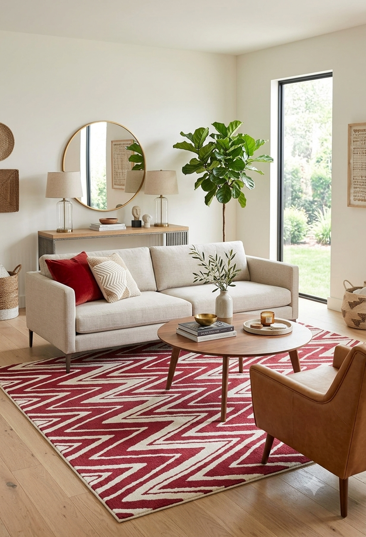 Designteppich Zeitgenössisch Rot – Lifestyle Wohnzimmer 2