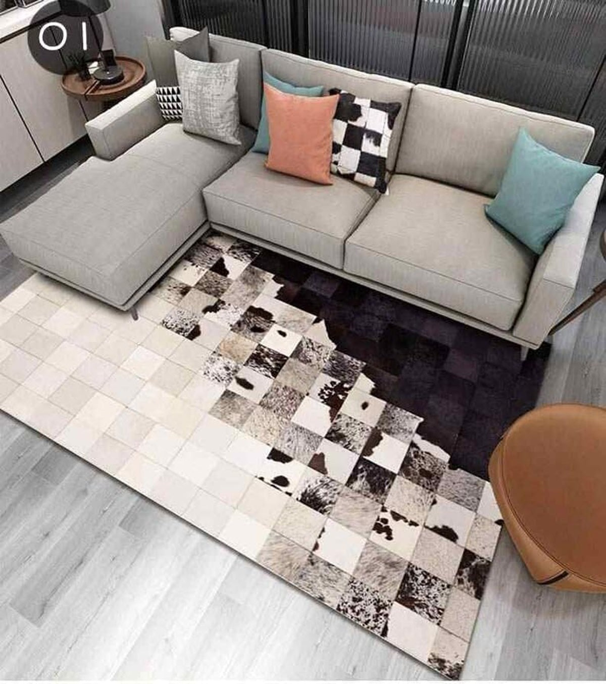 Lederteppich Leder-Patchwork-Teppich